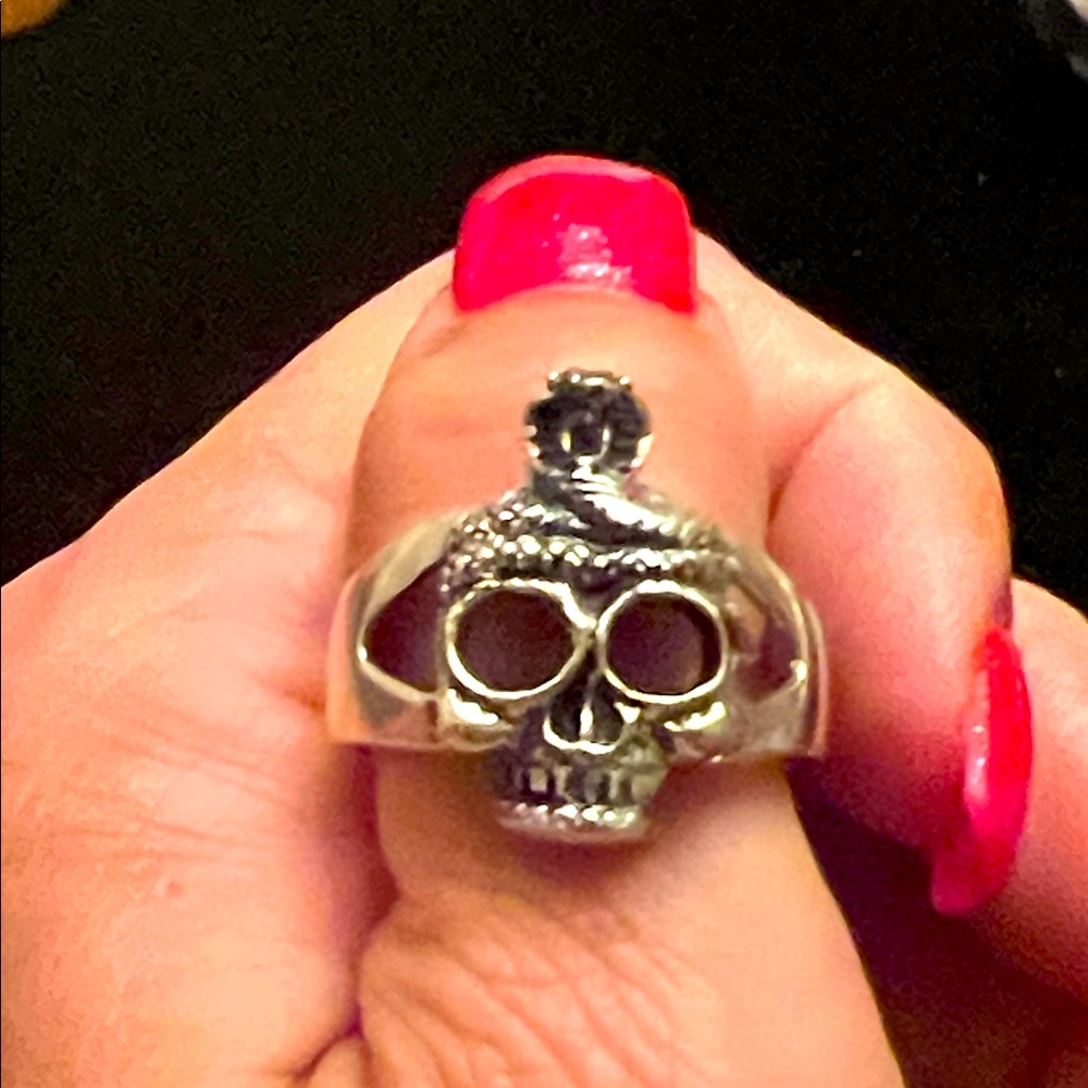925 Silver Skull Ring with Snake Design
